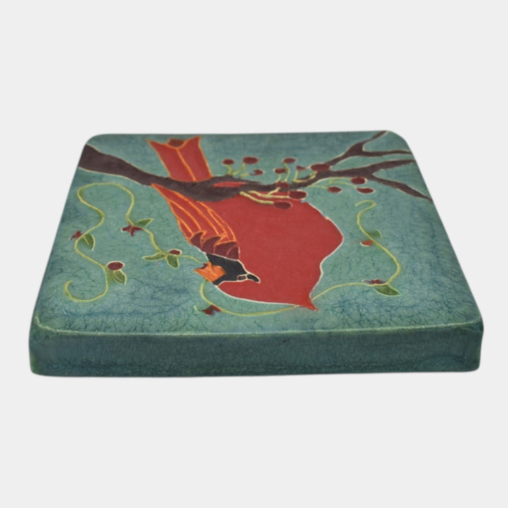 Ephraim Faience 2021 Hand Made Art Pottery Red Bird Cardinal Ceramic Tile - Just Art Pottery