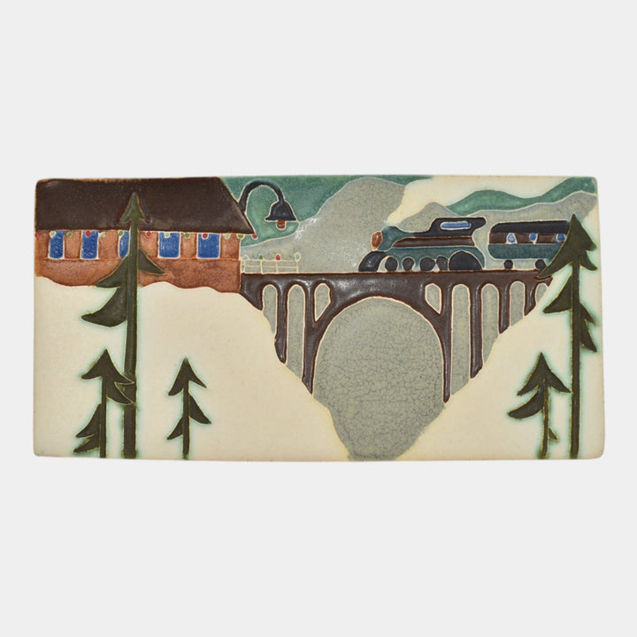 Ephraim Faience 2020 Hand Made Art Pottery Red Peace Train Ceramic Tile - Just Art Pottery