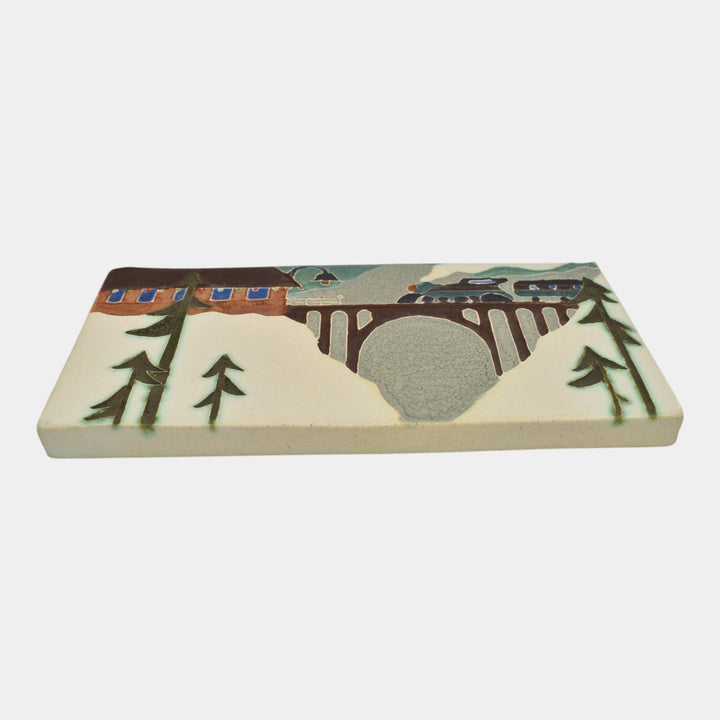 Ephraim Faience 2020 Hand Made Art Pottery Red Peace Train Ceramic Tile - Just Art Pottery