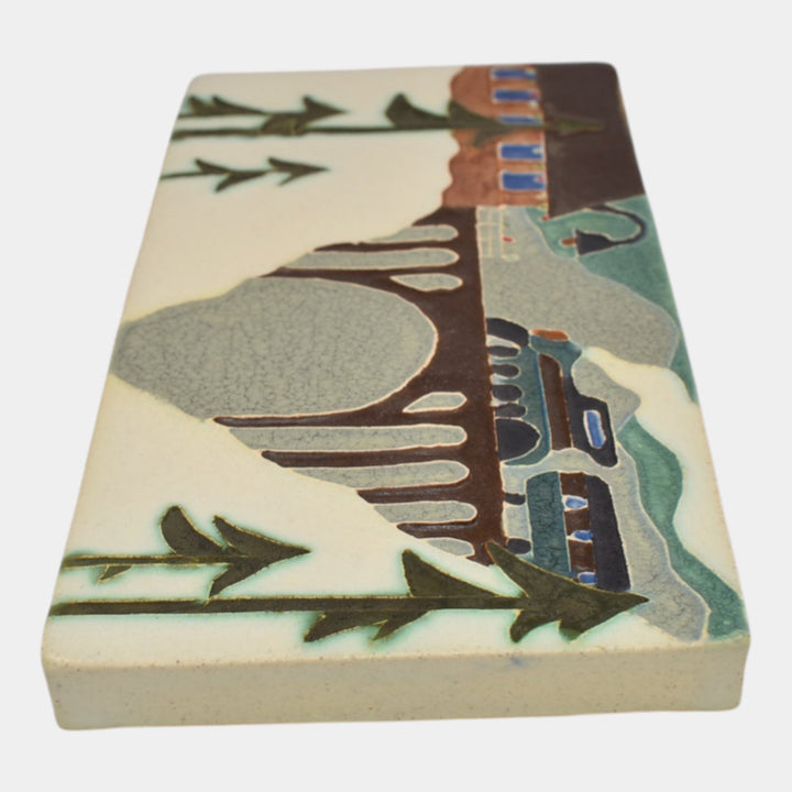 Ephraim Faience 2020 Hand Made Art Pottery Red Peace Train Ceramic Tile - Just Art Pottery