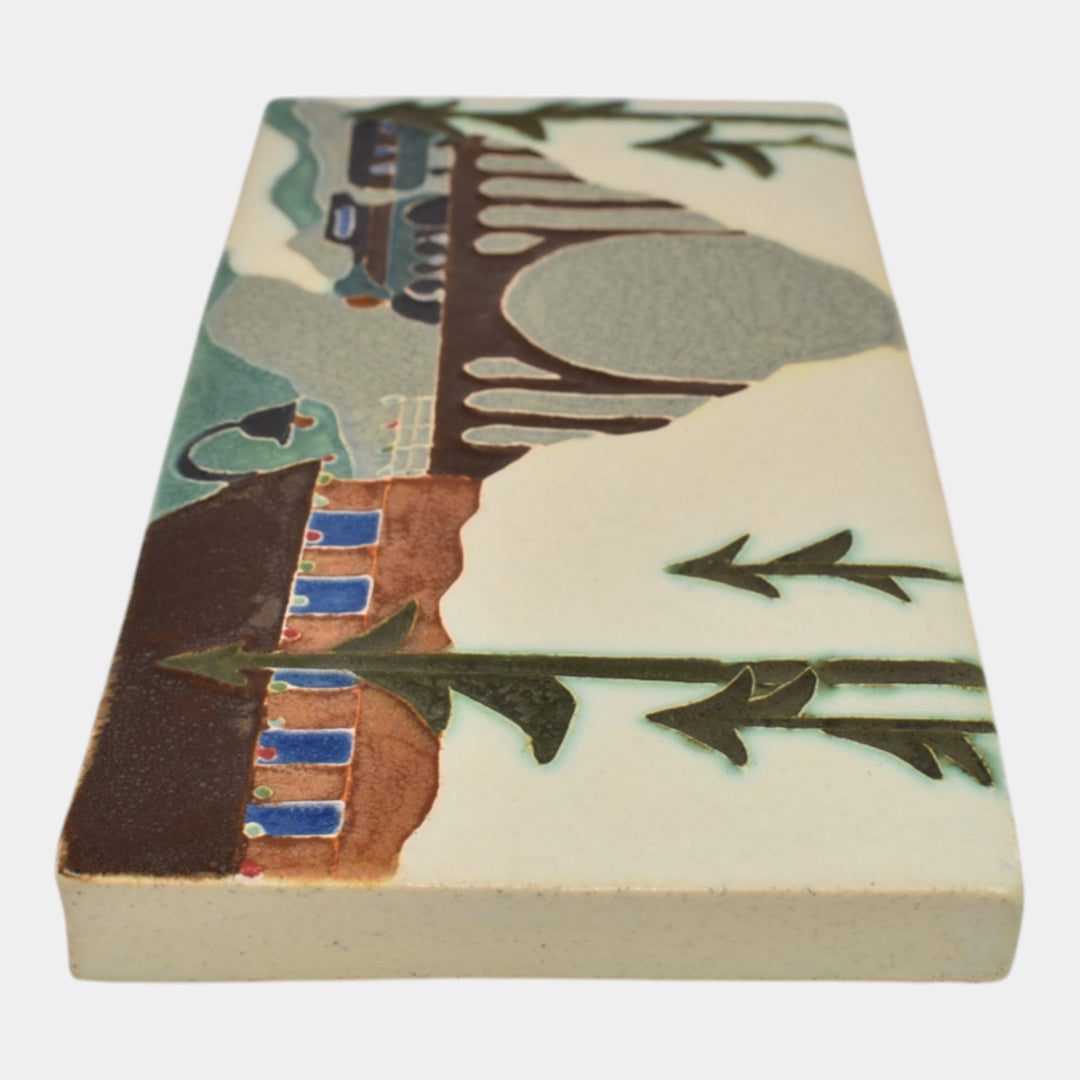 Ephraim Faience 2020 Hand Made Art Pottery Red Peace Train Ceramic Tile - Just Art Pottery