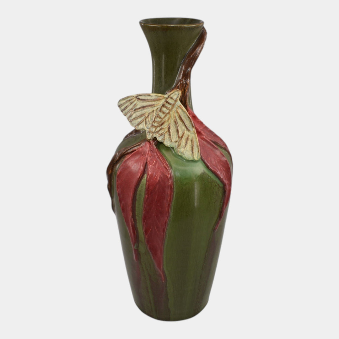 Ephraim Faience 2022 Hand Made Pottery Experimental Red Eucalyptus Moth Vase - Just Art Pottery