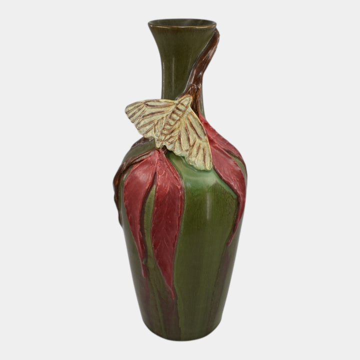 Ephraim Faience 2022 Hand Made Pottery Experimental Red Eucalyptus Moth Vase - Just Art Pottery