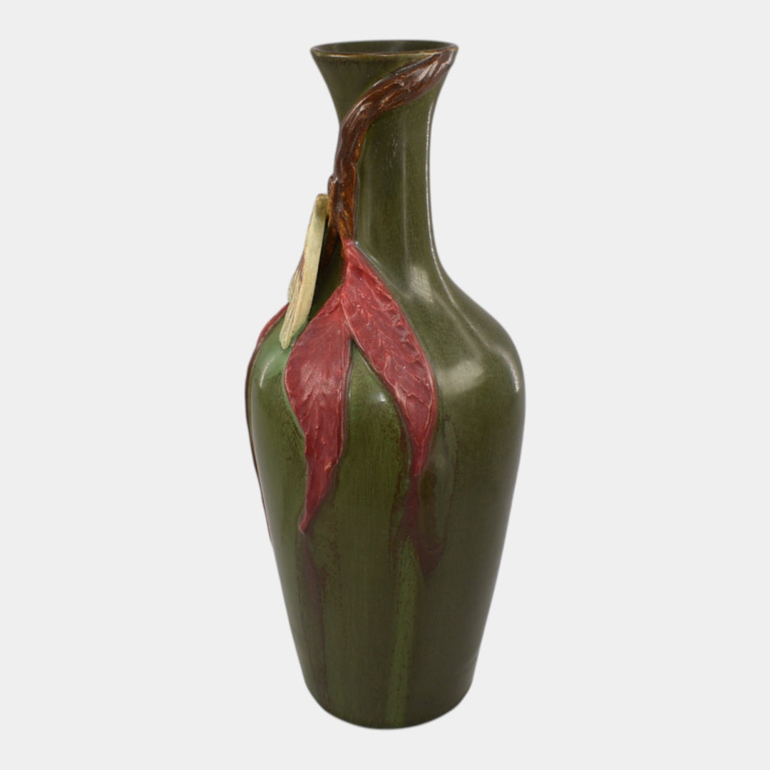 Ephraim Faience 2022 Hand Made Pottery Experimental Red Eucalyptus Moth Vase - Just Art Pottery