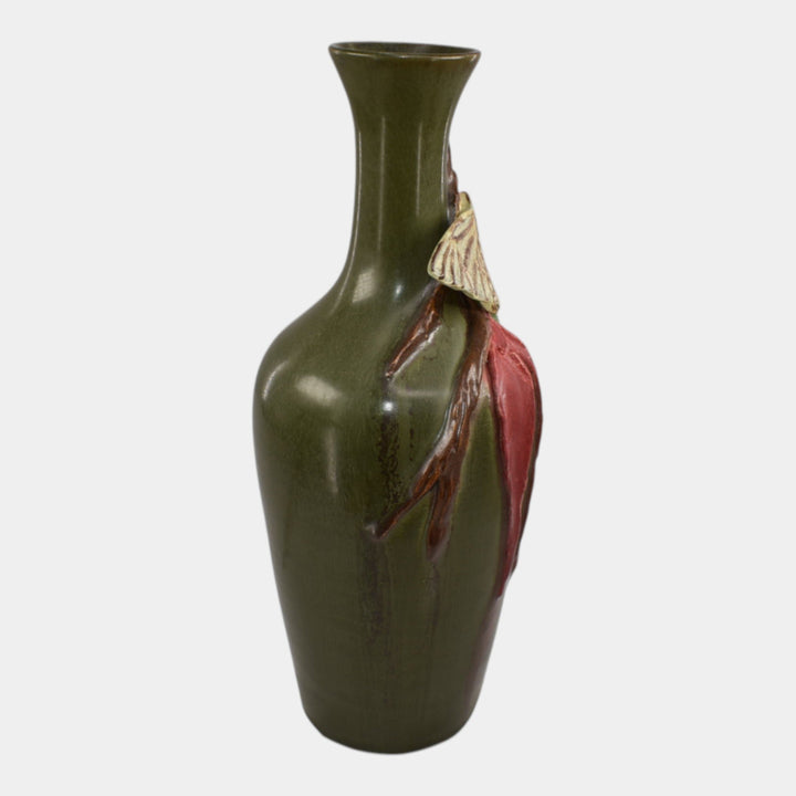 Ephraim Faience 2022 Hand Made Pottery Experimental Red Eucalyptus Moth Vase - Just Art Pottery