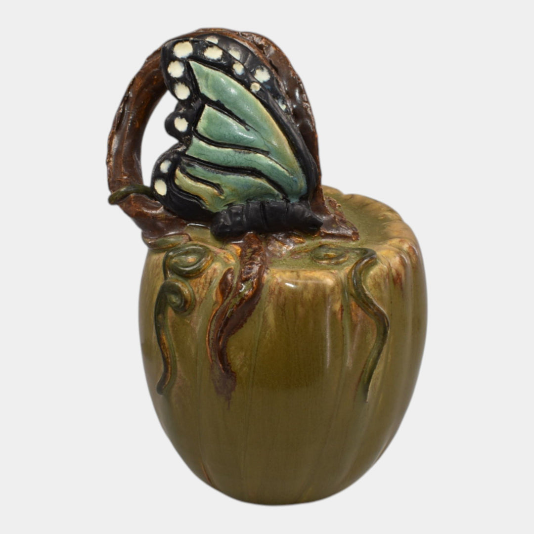 Ephraim Faience 2022 Hand Made Pottery Green Experimental Butterfly Pumpkin - Just Art Pottery