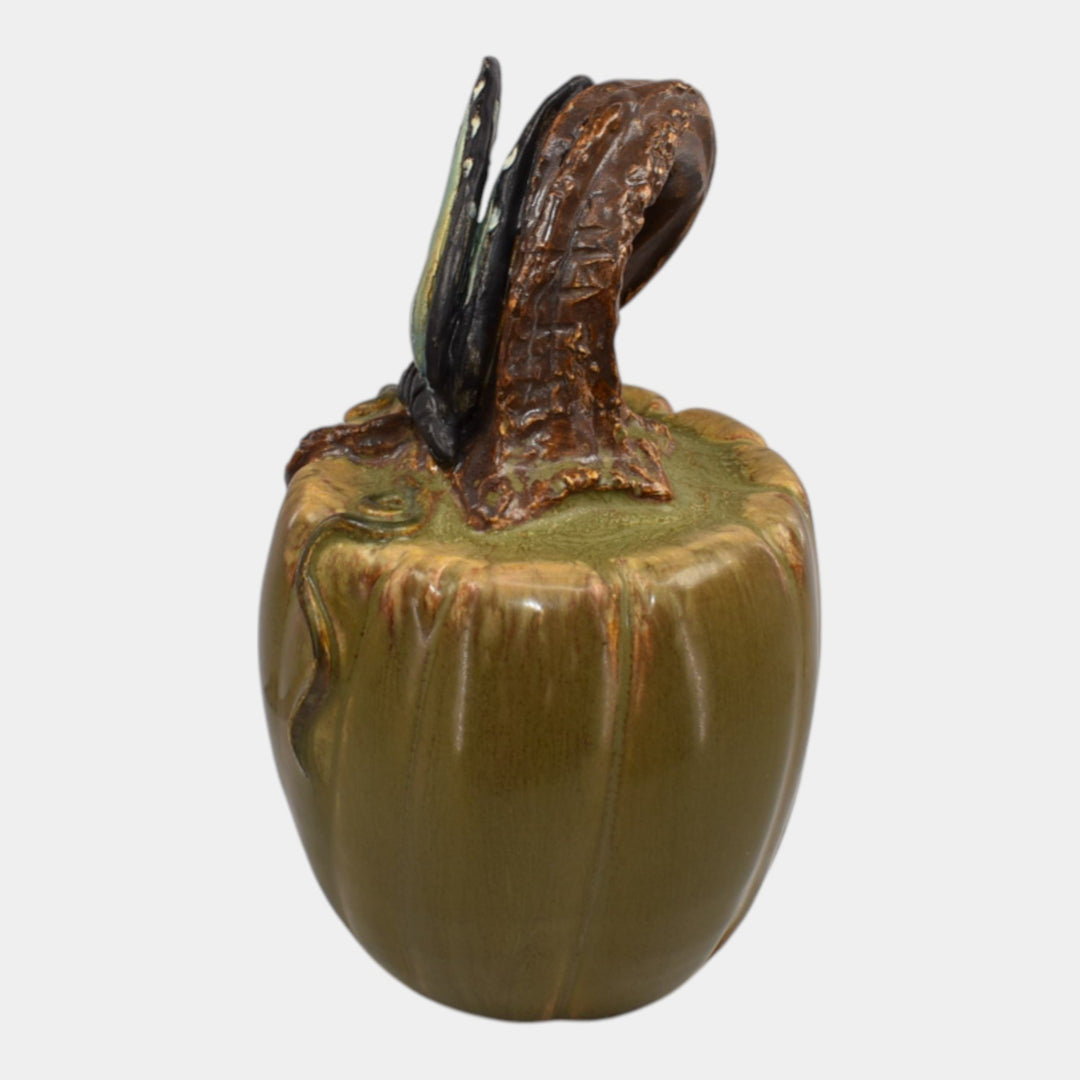 Ephraim Faience 2022 Hand Made Pottery Green Experimental Butterfly Pumpkin - Just Art Pottery