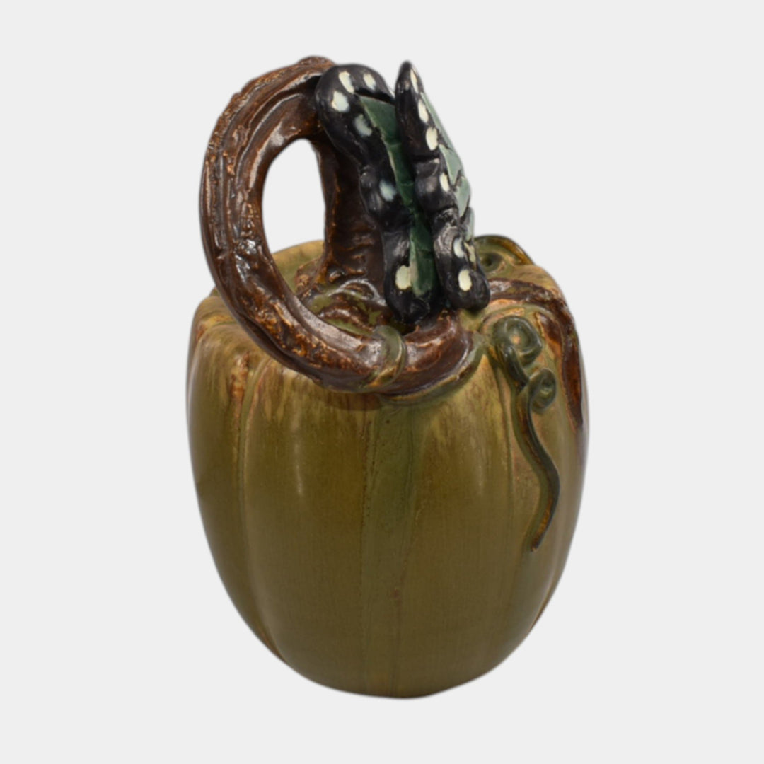 Ephraim Faience 2022 Hand Made Pottery Green Experimental Butterfly Pumpkin - Just Art Pottery