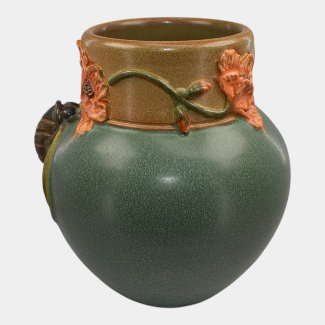 Ephraim Faience 2017 Hand Made Pottery Green Poppy Cicada Vase - Just Art Pottery