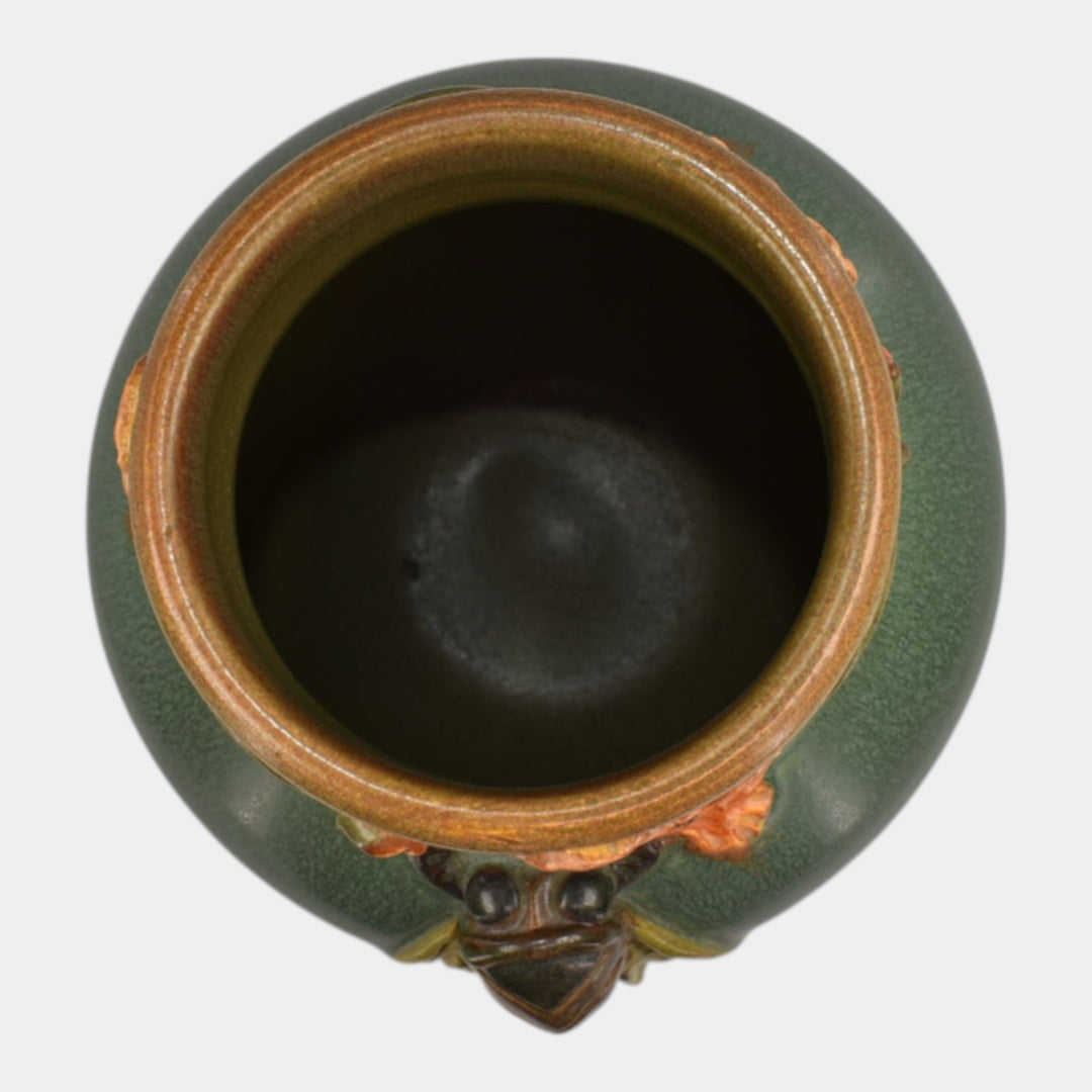 Ephraim Faience 2017 Hand Made Pottery Green Poppy Cicada Vase - Just Art Pottery