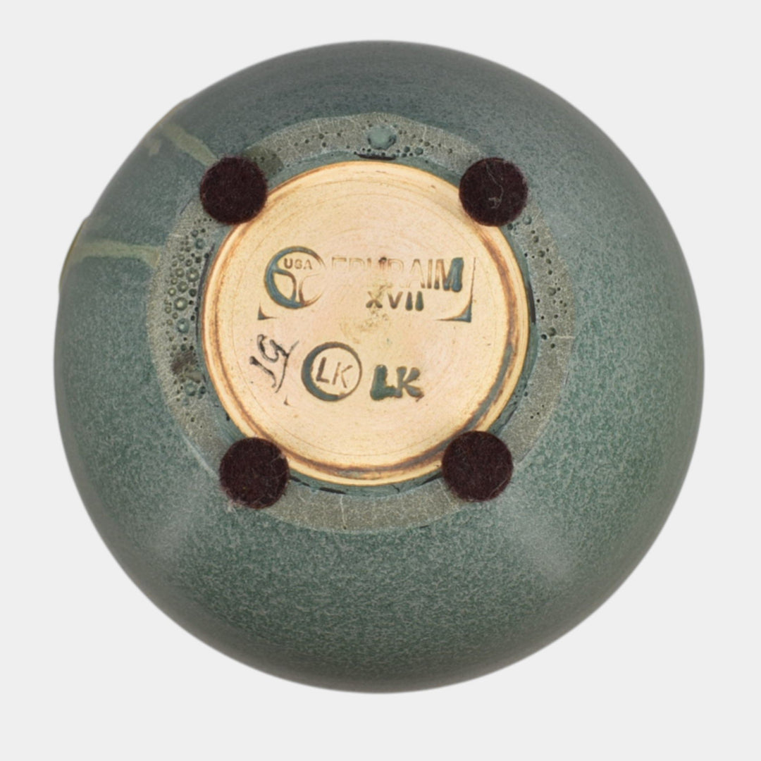 Ephraim Faience 2017 Hand Made Pottery Green Poppy Cicada Vase - Just Art Pottery