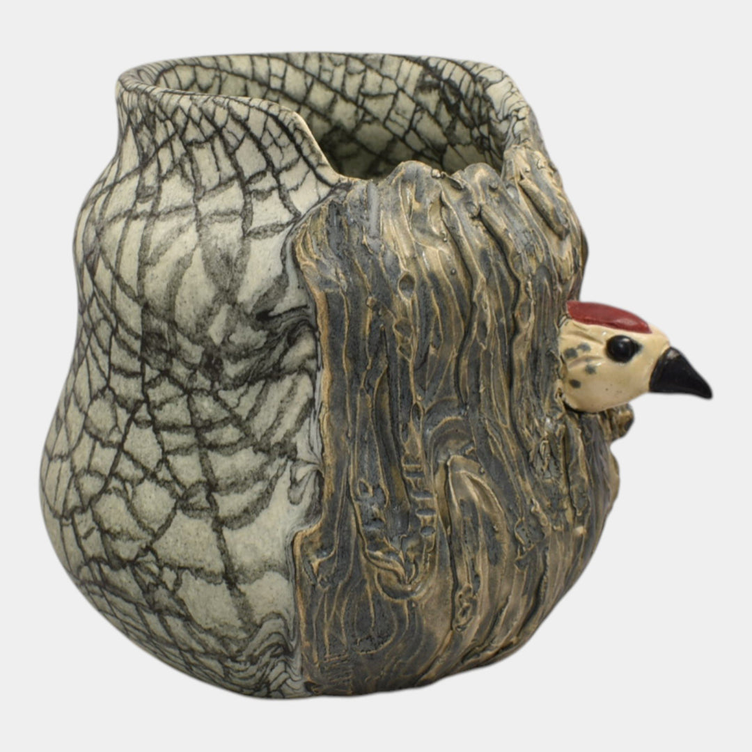 Ephraim Faience 2020 Hand Made Pottery Woodpecker Ceramic Vase - Just Art Pottery