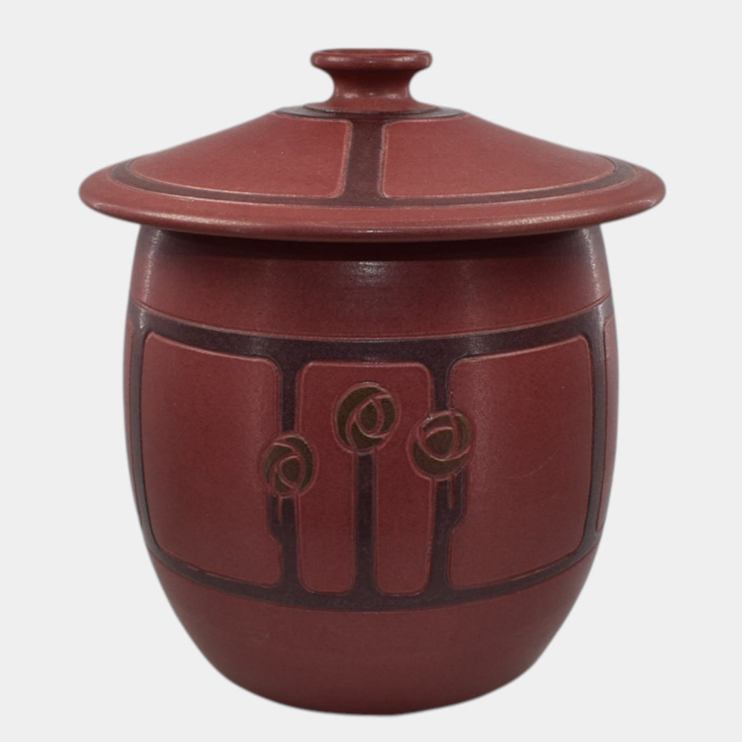 Ephraim Faience 2019 Hand Made Pottery Red Marblehead Style Revival Rose Jar - Just Art Pottery