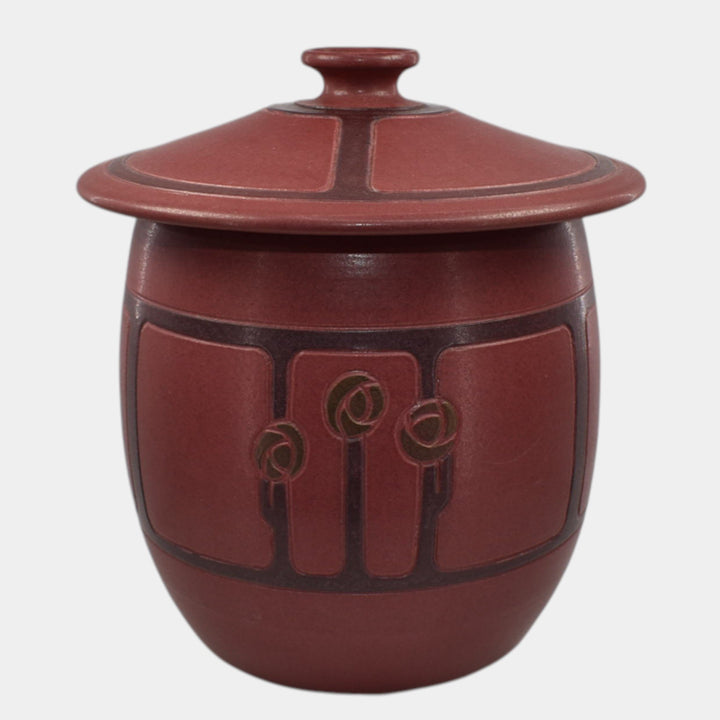 Ephraim Faience 2019 Hand Made Pottery Red Marblehead Style Revival Rose Jar - Just Art Pottery