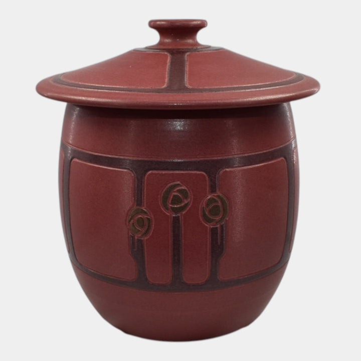 Ephraim Faience 2019 Hand Made Pottery Red Marblehead Style Revival Rose Jar - Just Art Pottery
