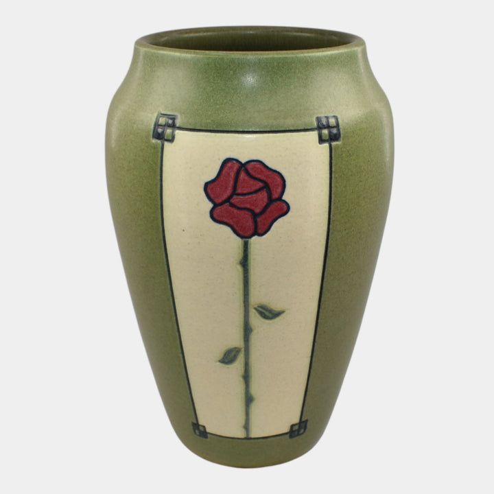 Ephraim Faience 2024 Hand Made Pottery Valentines Carved Rose Long Stem Vase - Just Art Pottery