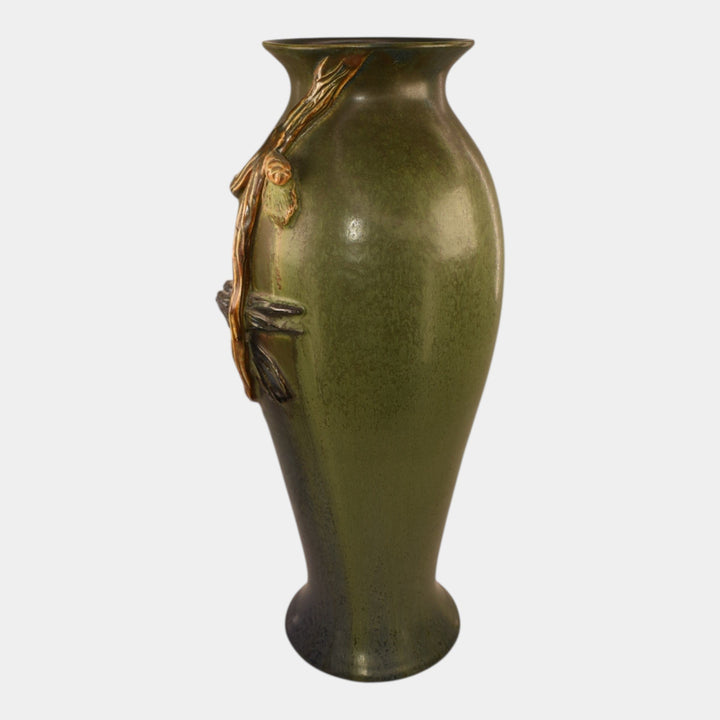 Ephraim Faience 2012 Hand Made Pottery Green Blue Take Flight Crow Vase