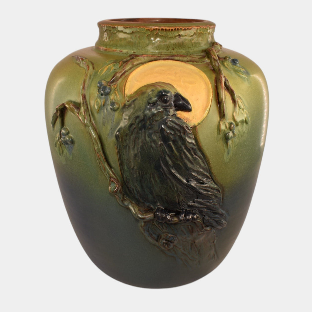 Ephraim Faience 2024 Hand Made Pottery Green Blue Lunar Alchemy Raven Vase - Just Art Pottery