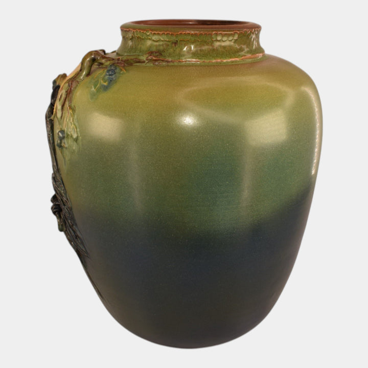 Ephraim Faience 2024 Hand Made Pottery Green Blue Lunar Alchemy Raven Vase - Just Art Pottery