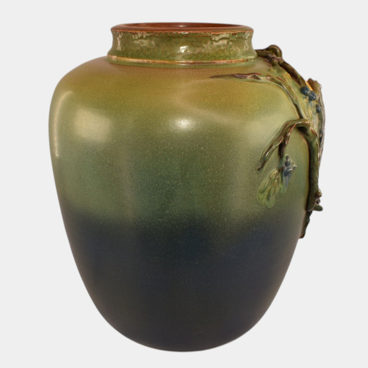 Ephraim Faience 2024 Hand Made Pottery Green Blue Lunar Alchemy Raven Vase - Just Art Pottery