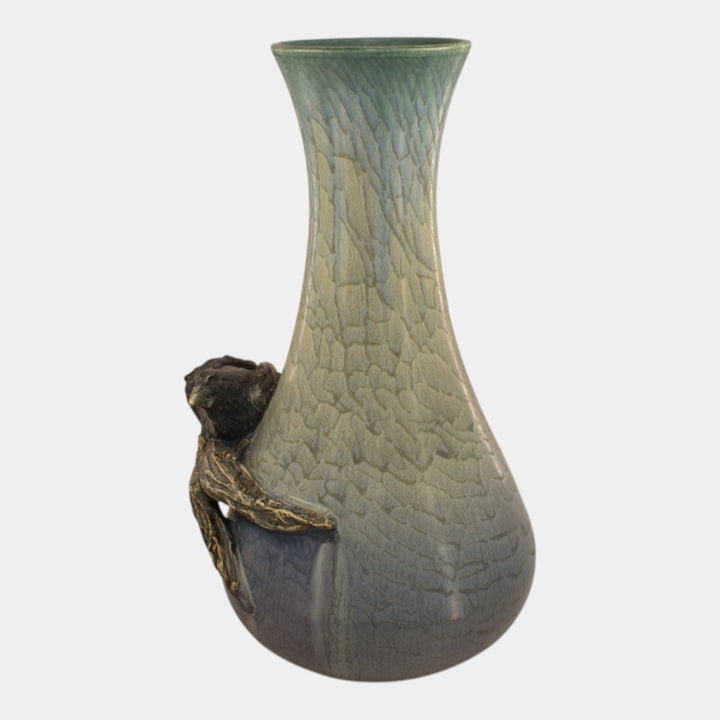 Ephraim Faience Experimental Hand Made Pottery Blue Raven Vase - Just Art Pottery