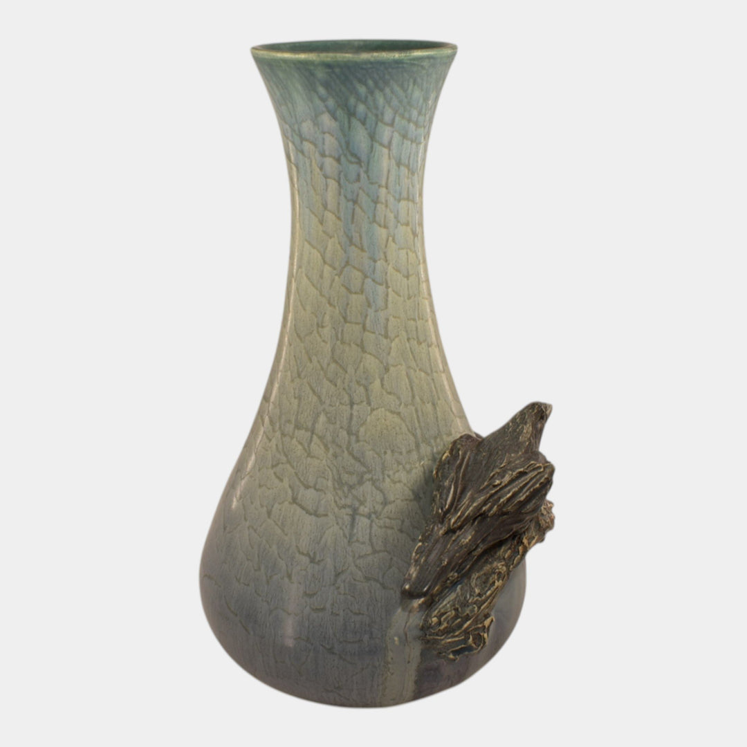 Ephraim Faience Experimental Hand Made Pottery Blue Raven Vase - Just Art Pottery