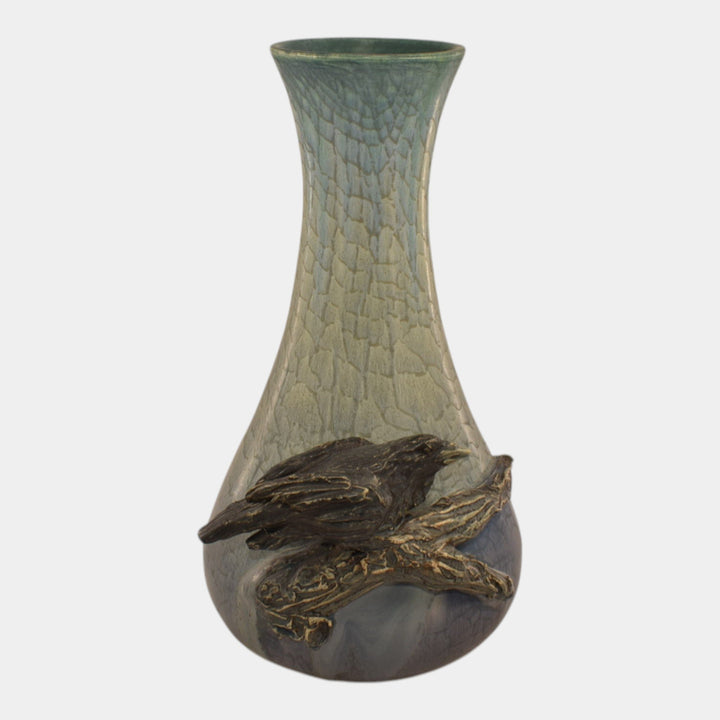 Ephraim Faience Experimental Hand Made Pottery Blue Raven Vase - Just Art Pottery