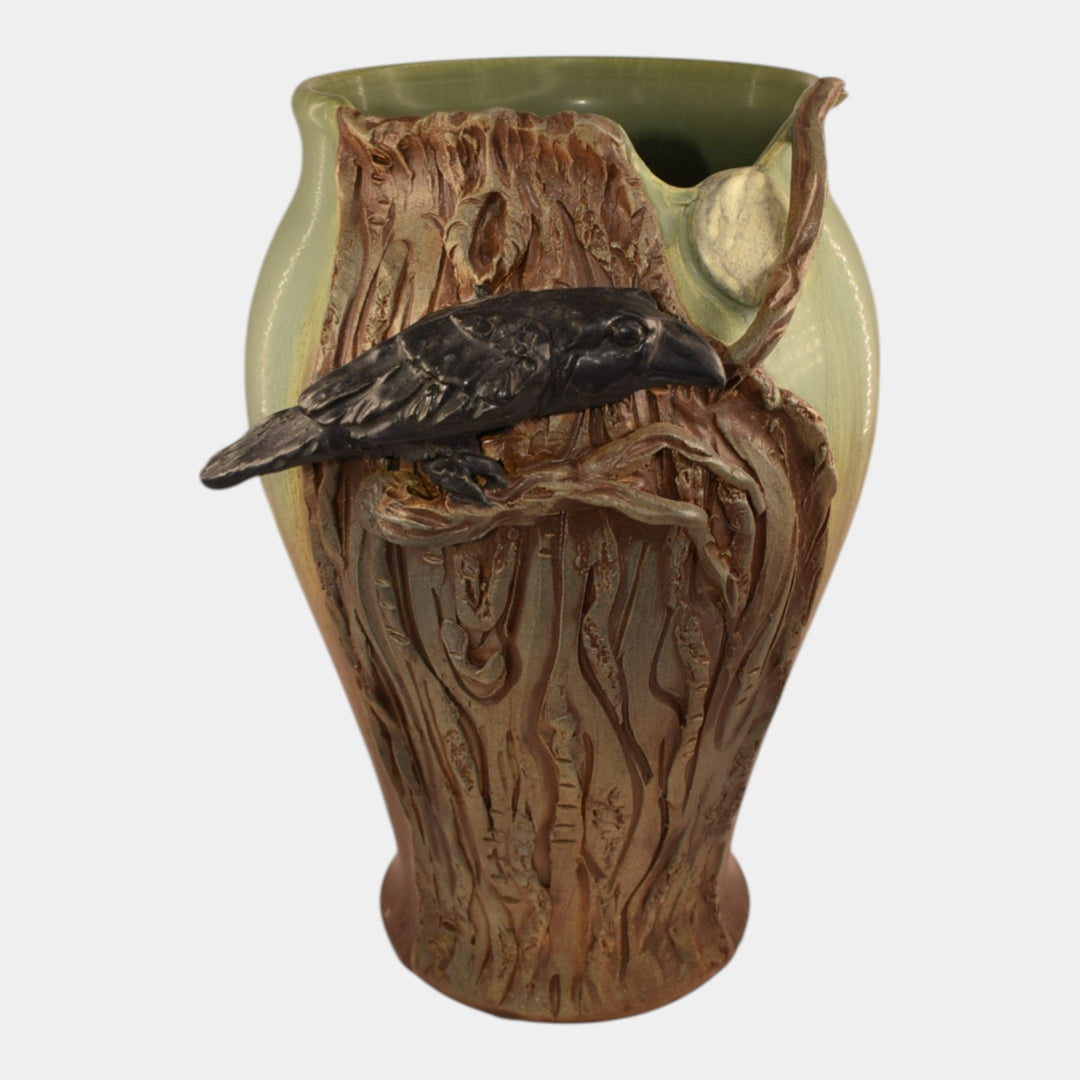 Ephraim Faience Hand Made Pottery Hello Darkness Raven Vase - Just Art Pottery