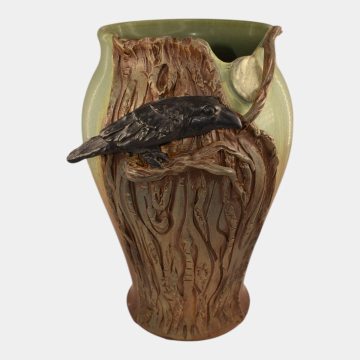 Ephraim Faience Hand Made Pottery Hello Darkness Raven Vase - Just Art Pottery