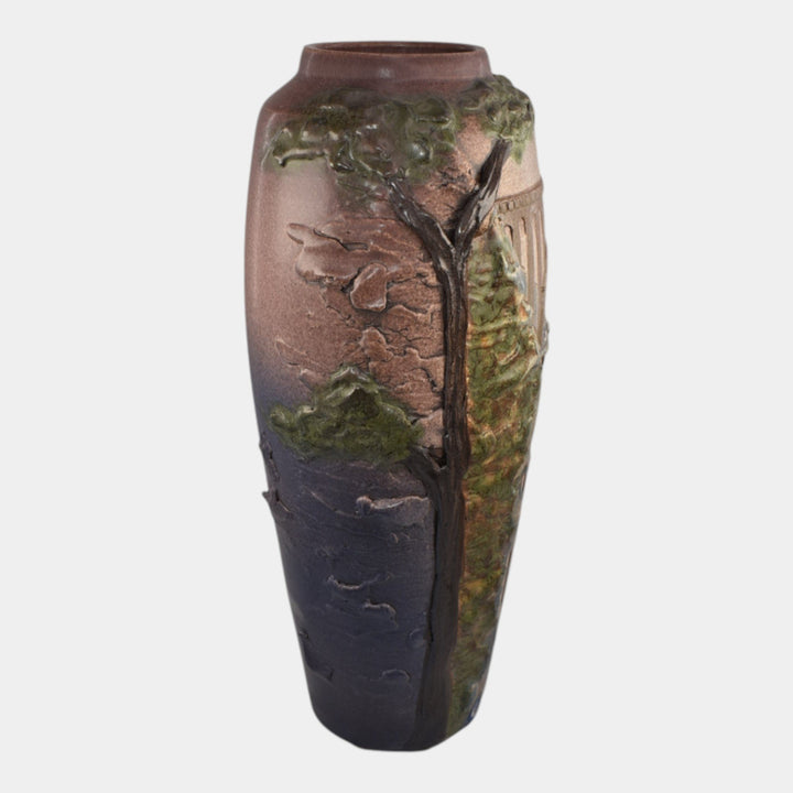 Ephraim Faience Hand Made Pottery Purple Secluded Falls Scenic Vase - Just Art Pottery
