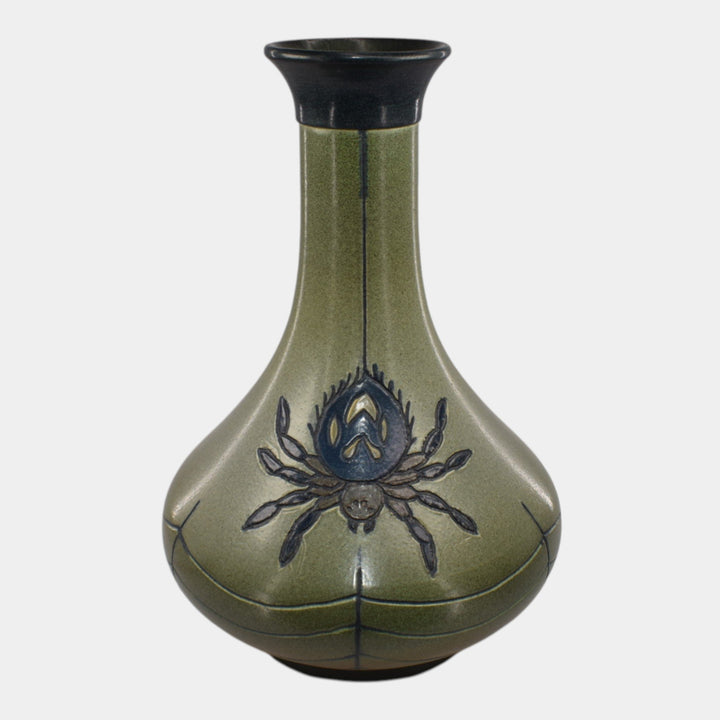 Ephraim Faience 2020 Hand Made Pottery Green Spider Entangled Vase - Just Art Pottery
