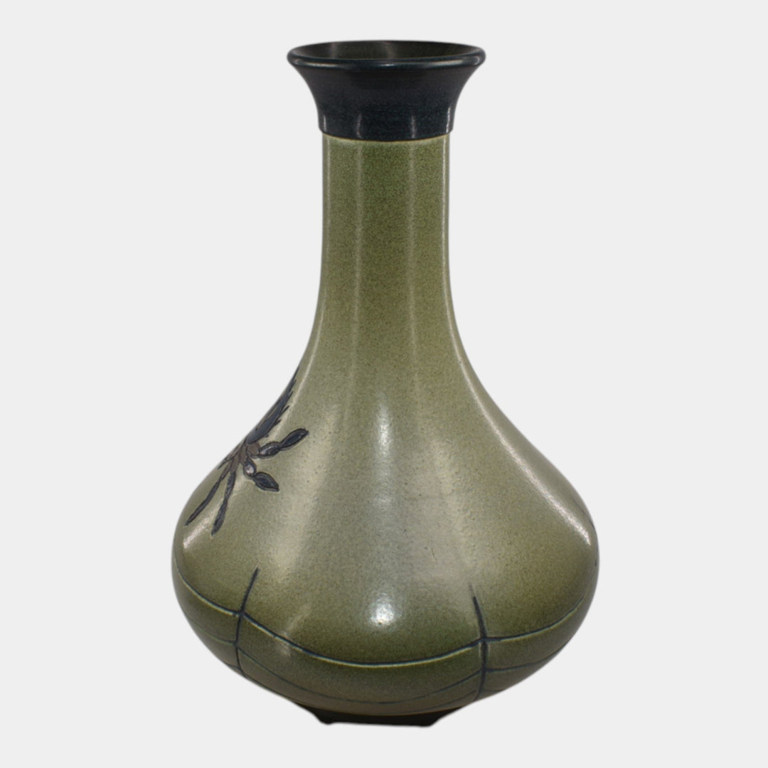 Ephraim Faience 2020 Hand Made Pottery Green Spider Entangled Vase - Just Art Pottery