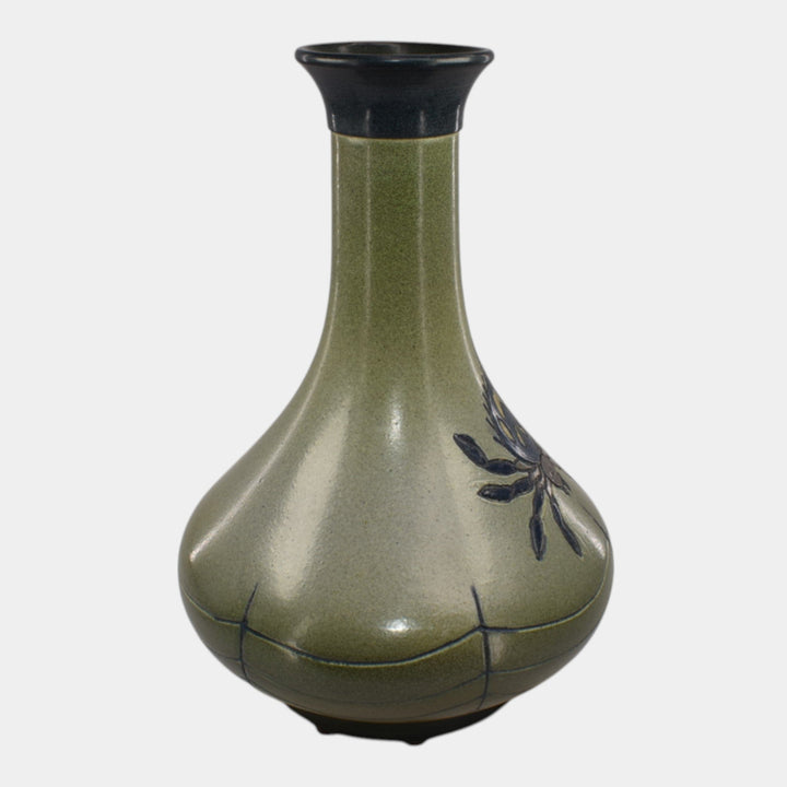 Ephraim Faience 2020 Hand Made Pottery Green Spider Entangled Vase - Just Art Pottery