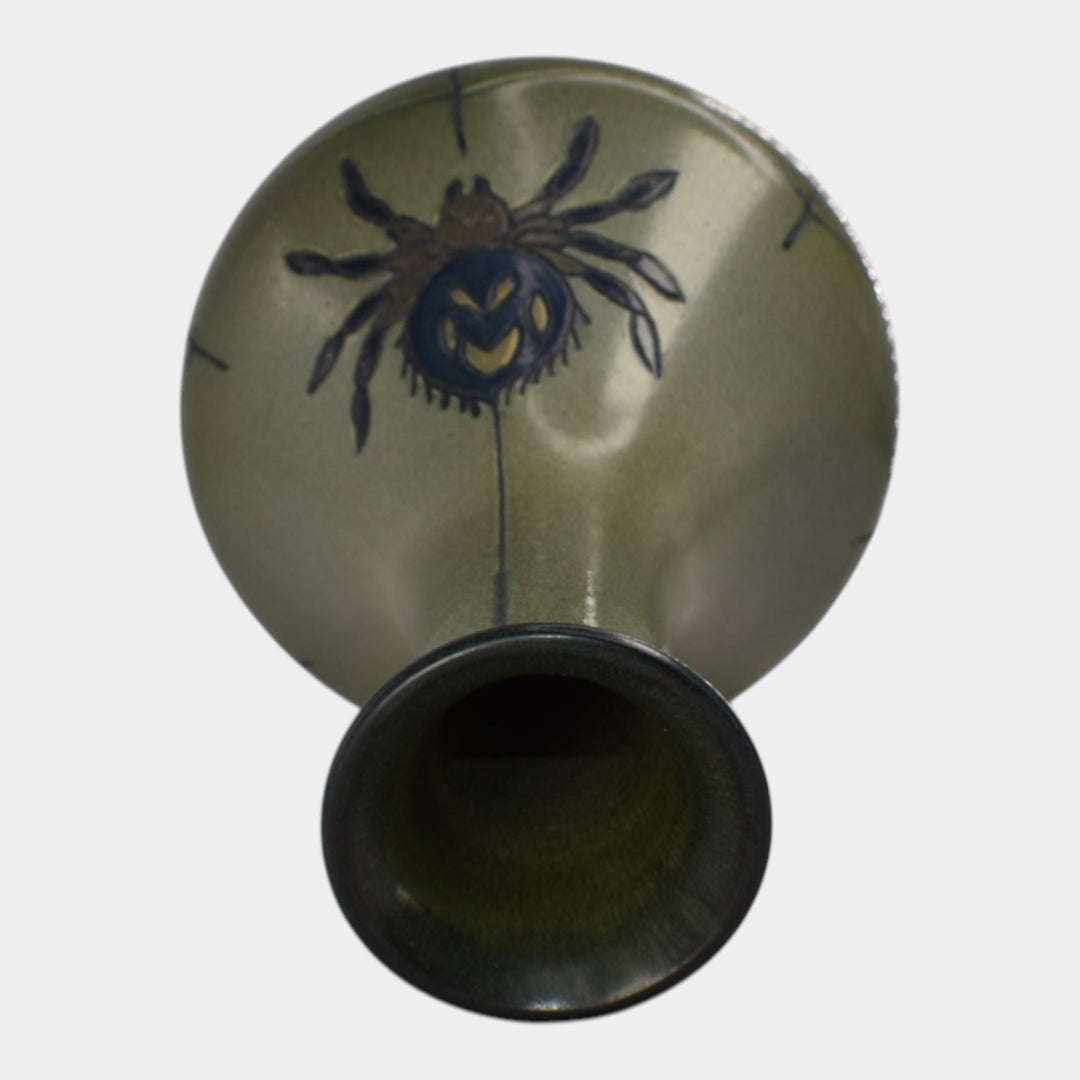 Ephraim Faience 2020 Hand Made Pottery Green Spider Entangled Vase - Just Art Pottery