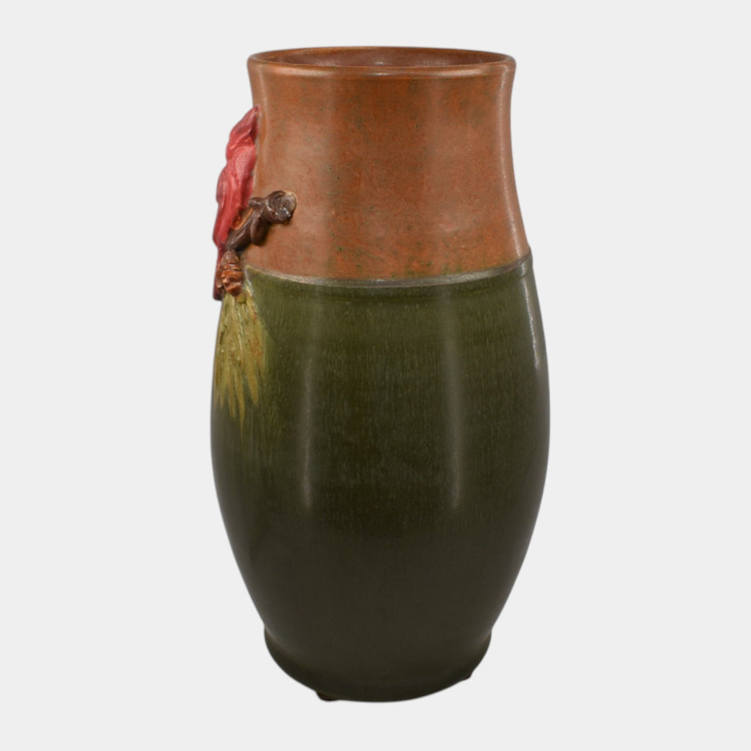 Ephraim Faience 2019 Hand Made Pottery Brown Green Eyecatcher Cardinal Vase - Just Art Pottery