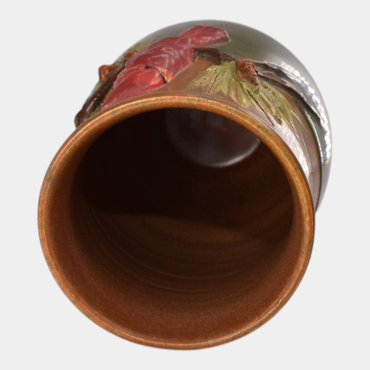 Ephraim Faience 2019 Hand Made Pottery Brown Green Eyecatcher Cardinal Vase - Just Art Pottery