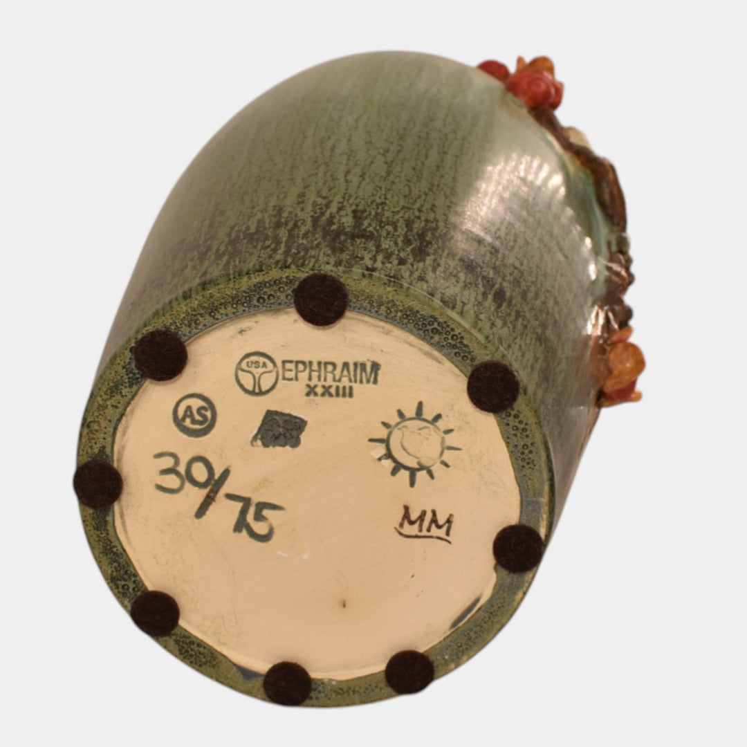 Ephraim Faience 2023 Hand Made Pottery Blue White Arctic Messenger Owl Vase - Just Art Pottery