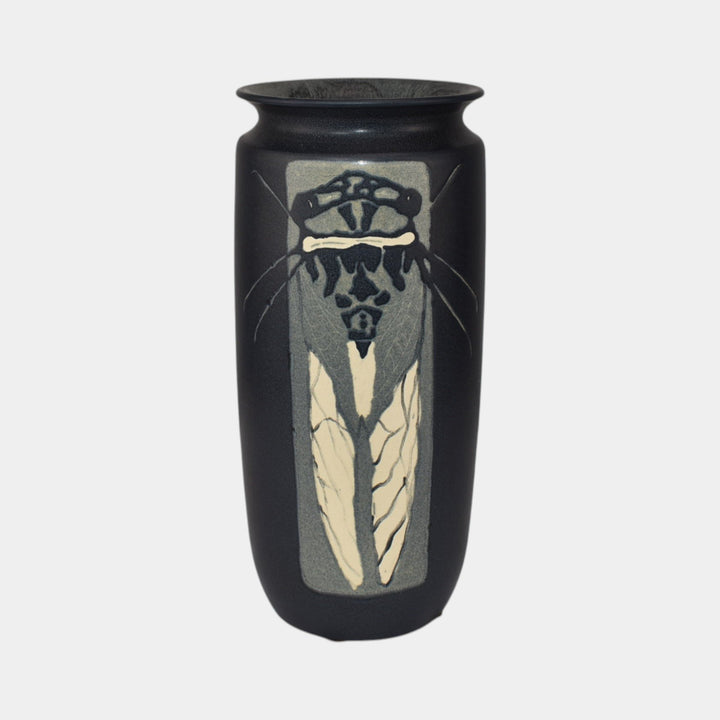 Ephraim Faience 2020 Experimental Hand Made Pottery Blue Cicada Vase - Just Art Pottery