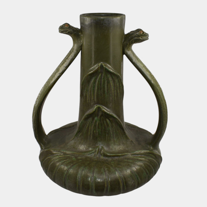 Ephraim Faience 2024 Hand Made Pottery Organic Green Snake Charmer Vase - Just Art Pottery