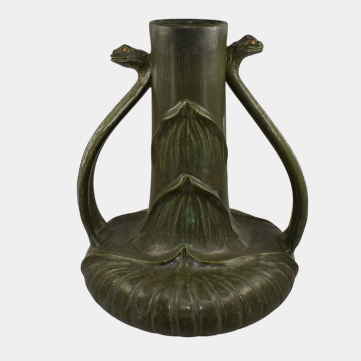 Ephraim Faience 2024 Hand Made Pottery Organic Green Snake Charmer Vase - Just Art Pottery