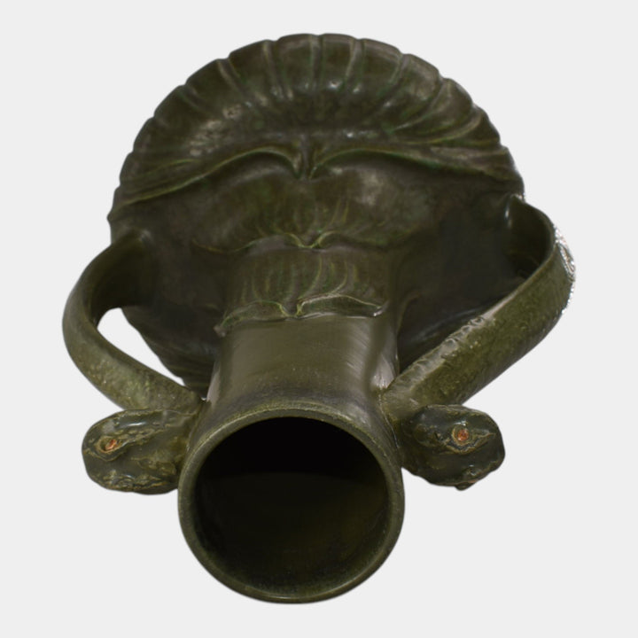 Ephraim Faience 2024 Hand Made Pottery Organic Green Snake Charmer Vase - Just Art Pottery