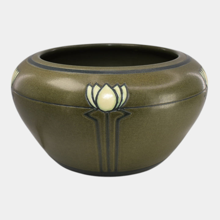 Ephraim Faience Marblehead Style Pottery Chestnut Green Enlightenment Bowl - Just Art Pottery