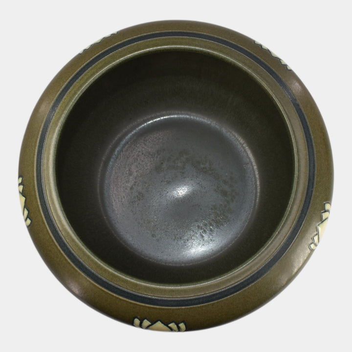 Ephraim Faience Marblehead Style Pottery Chestnut Green Enlightenment Bowl - Just Art Pottery