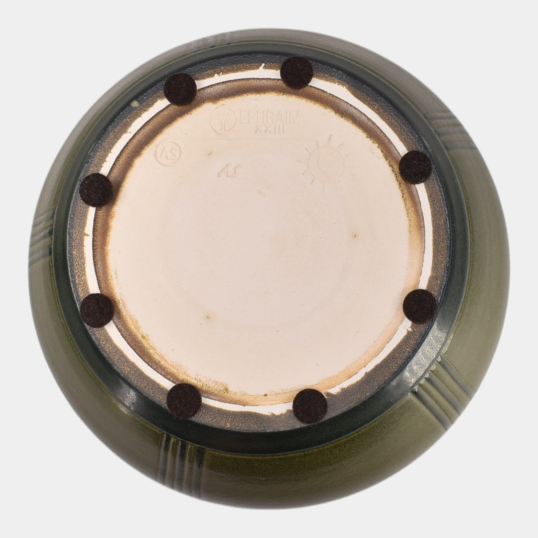 Ephraim Faience Marblehead Style Pottery Chestnut Green Enlightenment Bowl - Just Art Pottery