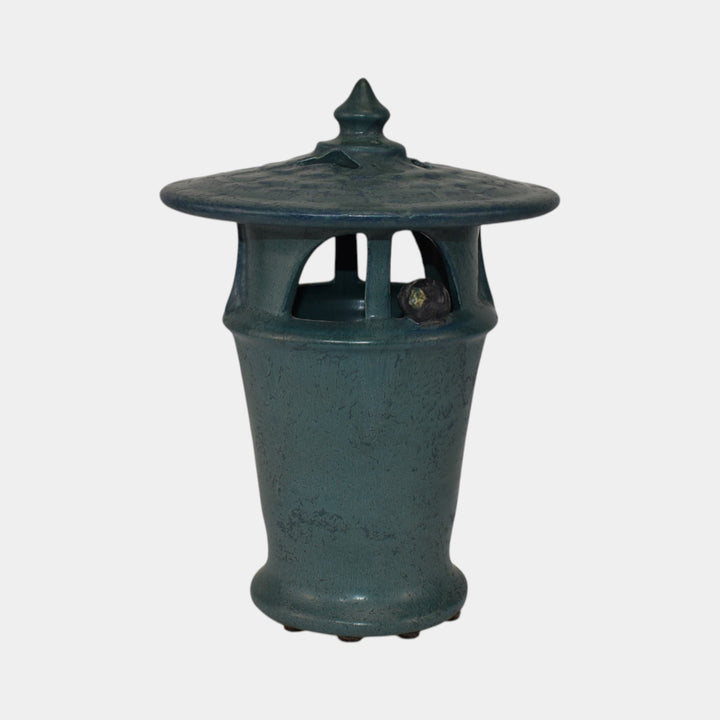 Ephraim Faience Pottery Blue For Whom the Bell Tolls Electric Lantern Lamp - Just Art Pottery