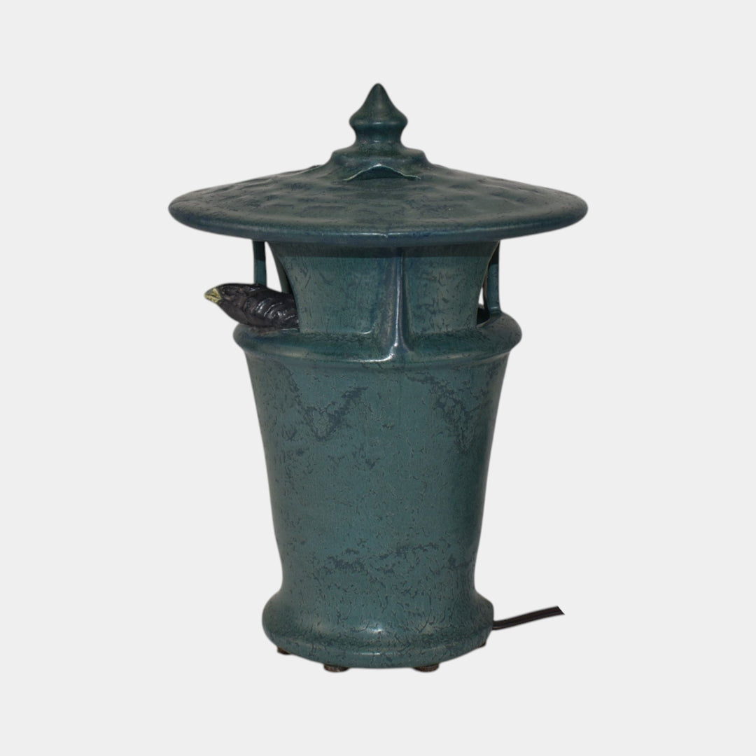 Ephraim Faience Pottery Blue For Whom the Bell Tolls Electric Lantern Lamp - Just Art Pottery