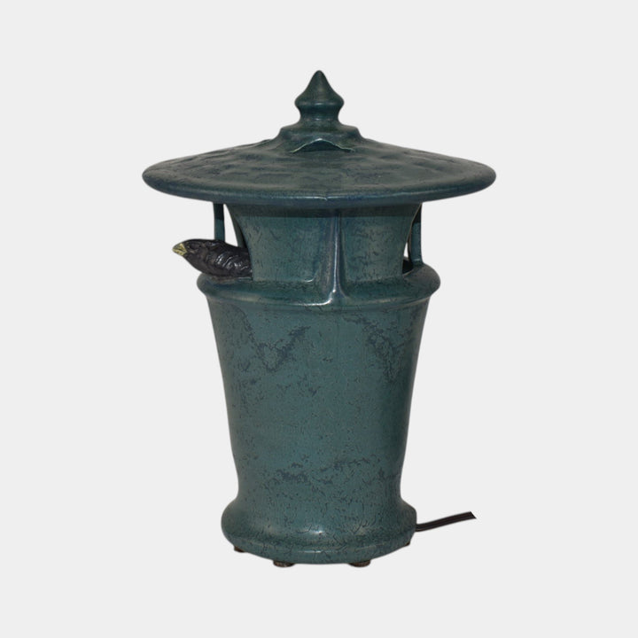 Ephraim Faience Pottery Blue For Whom the Bell Tolls Electric Lantern Lamp - Just Art Pottery