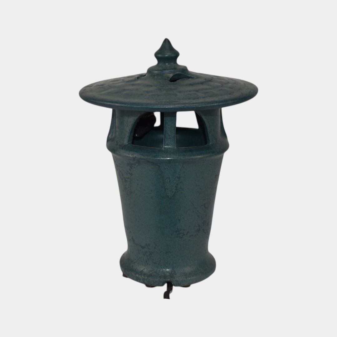 Ephraim Faience Pottery Blue For Whom the Bell Tolls Electric Lantern Lamp - Just Art Pottery