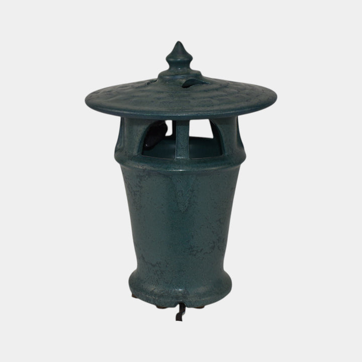 Ephraim Faience Pottery Blue For Whom the Bell Tolls Electric Lantern Lamp - Just Art Pottery