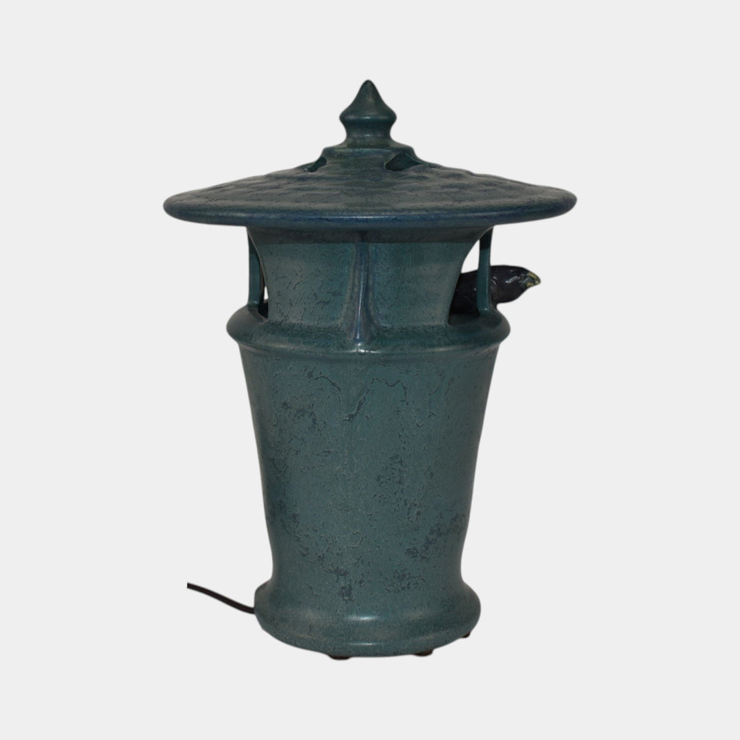 Ephraim Faience Pottery Blue For Whom the Bell Tolls Electric Lantern Lamp - Just Art Pottery